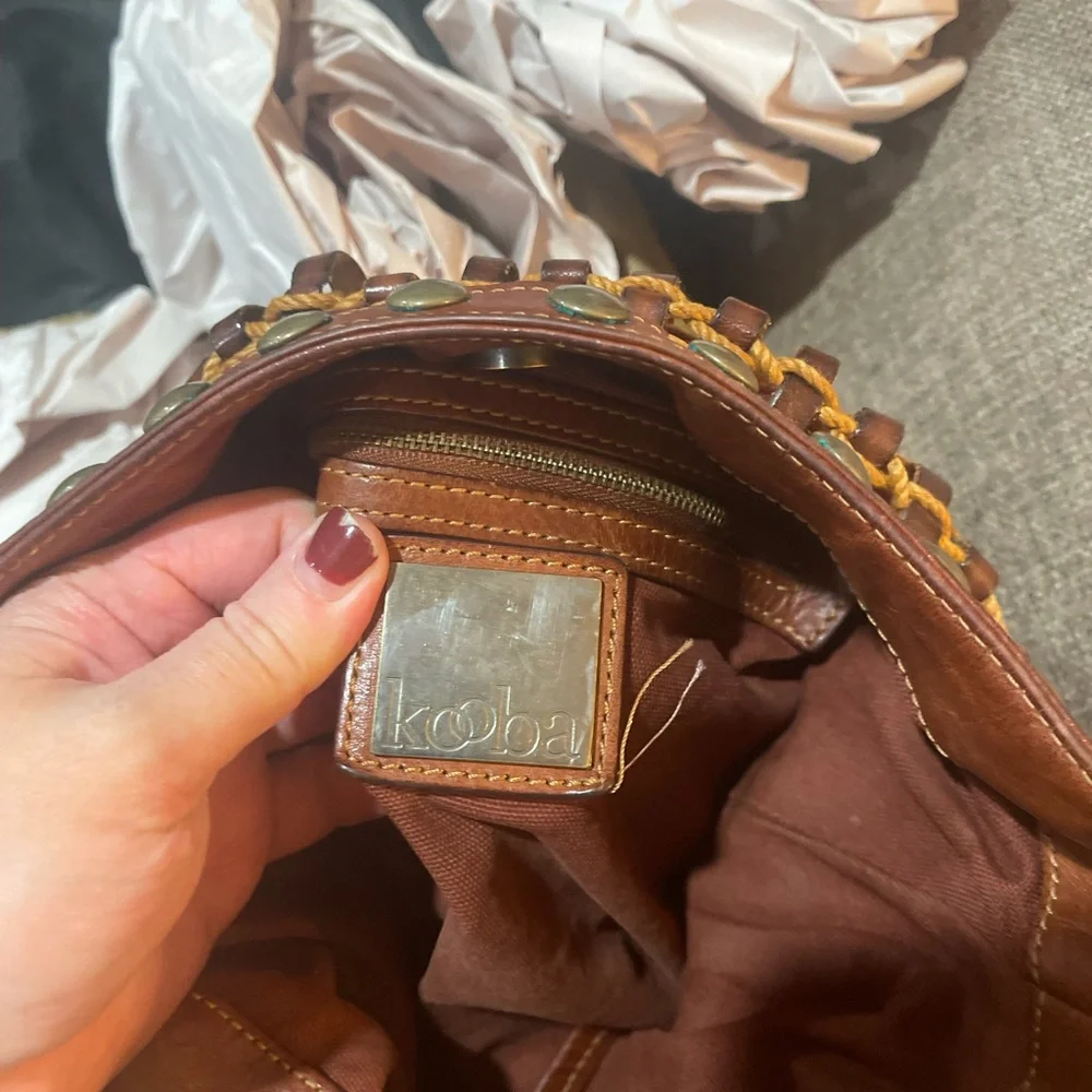 Kooba Brown Leather Studded Hobo Shoulder Bag